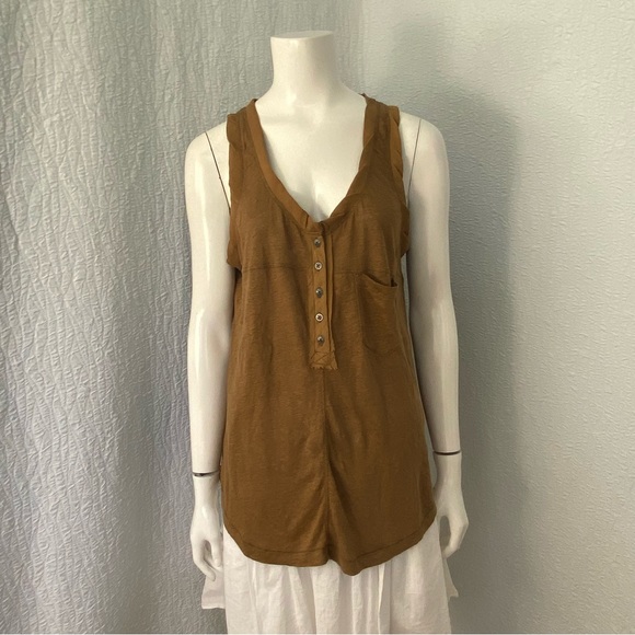 Free People NWOT Linen Tank Travelers Tank Moss - Picture 6 of 14